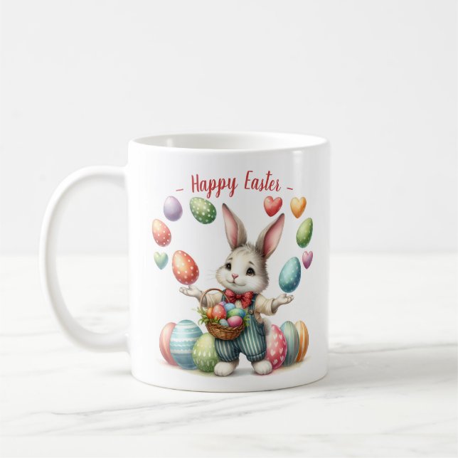 Niedliche Wasserfarbe Bunny Juggling Ostereier Her Kaffeetasse (Links)
