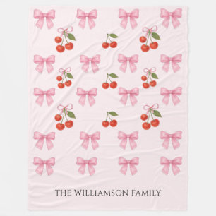 Niedliche Wasserfarbe Cherry Bow Coquette Personal Fleecedecke