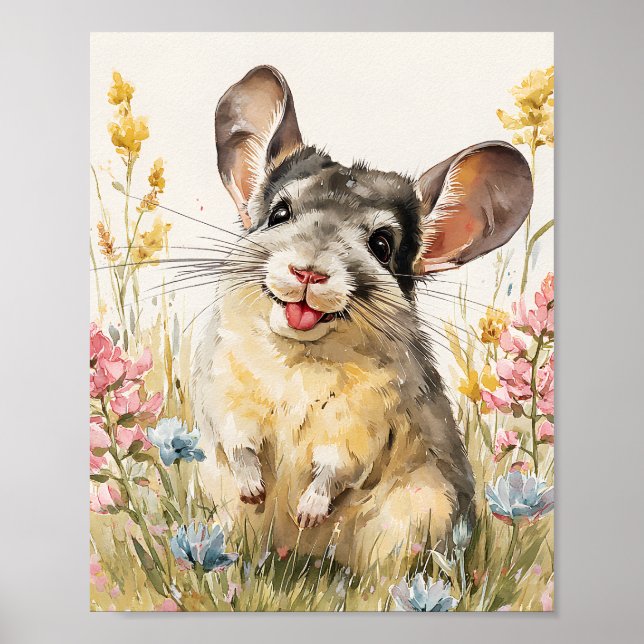 Niedliche Wasserfarbe Chinchilla Print - Funny Chi Poster (Vorne)