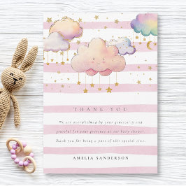 Niedliche Wasserfarbe Cloud Star Baby Girl Dusche  Dankeskarte