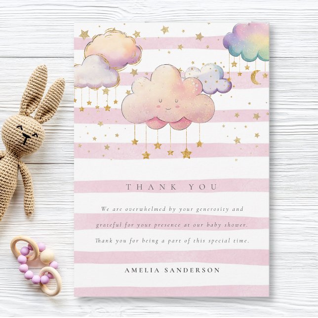 Niedliche Wasserfarbe Cloud Star Baby Girl Dusche  Dankeskarte (Von Creator hochgeladen)