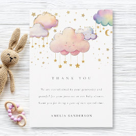Niedliche Wasserfarbe Cloud Star Baby Girl Dusche Dankeskarte