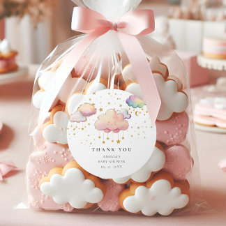 Niedliche Wasserfarbe Cloud Star Baby Girl Dusche Runder Aufkleber