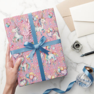 Niedliche Wasserfarbe Einhorn Geburtstag Geschenkpapier