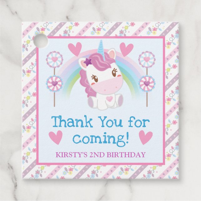 Niedliche Wasserfarbe Einhorn & Regenbogen Geburts Geschenkanhänger (Vorderseite)