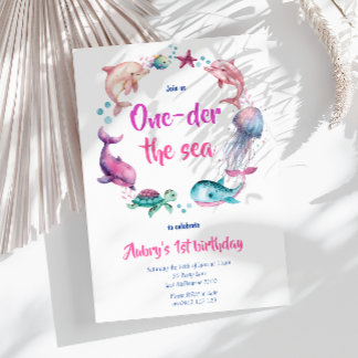 Niedliche Wasserfarbe eins der Meer 1. Geburtstag Einladung