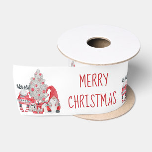 Niedliche Wasserfarbe Elche Gnome Weihnachtsbaum Satinband