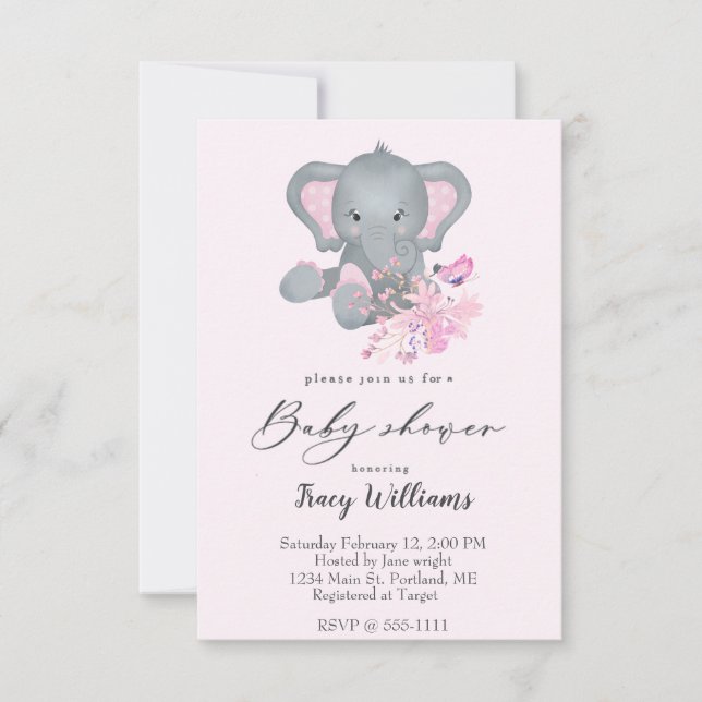 Niedliche Wasserfarbe Elephant Babydusche Einladung (Vorderseite)
