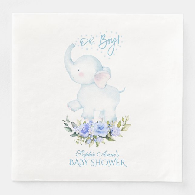 Niedliche Wasserfarbe Elephant Oh Boy Baby Dusche Serviette (Vorderseite)