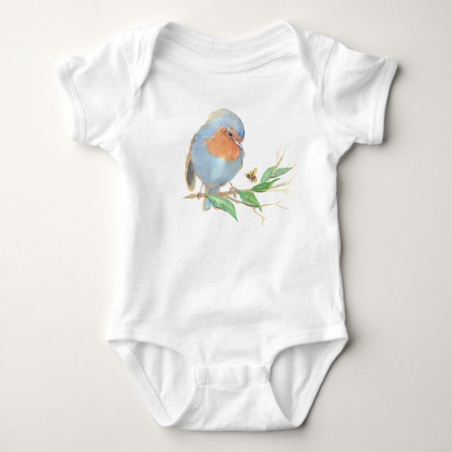 Niedliche Wasserfarbe Englisch Robin Birds & Biene Baby Strampler (Vorderseite)