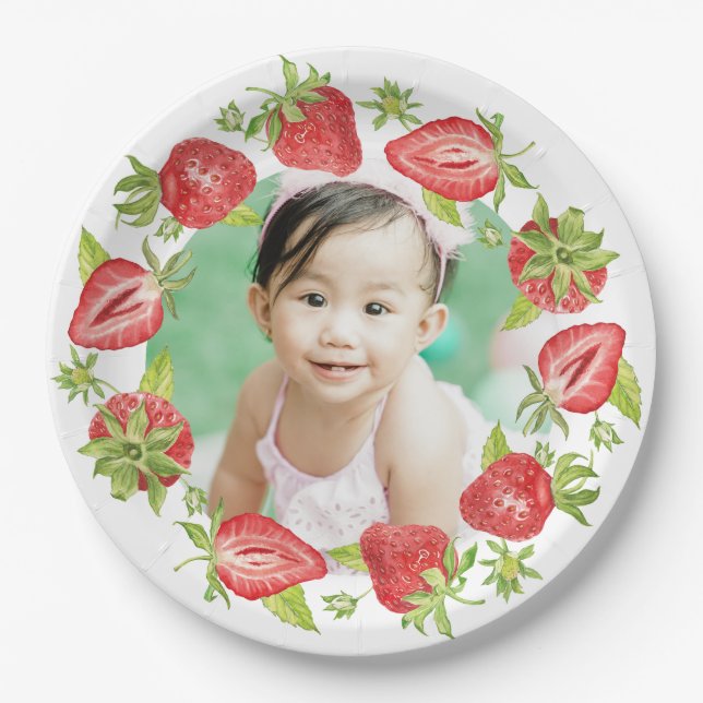 Niedliche Wasserfarbe Erdbeere Berry Erster Geburt Pappteller (Vorderseite)