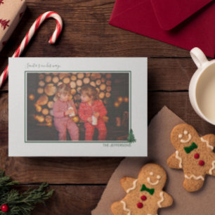 Niedliche Wasserfarbe Evergreen & Karierte Urlaubs Feiertagskarte