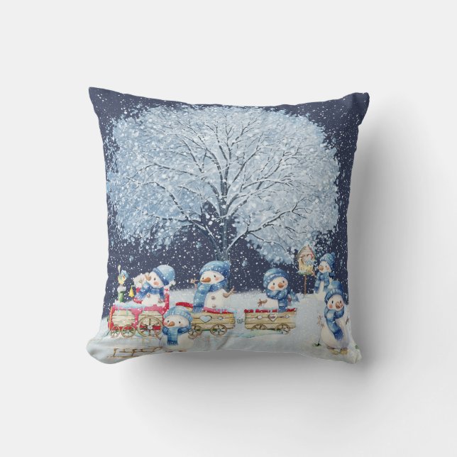 Niedliche Wasserfarbe Festliche Snowmen Kissen (Vorderseite)