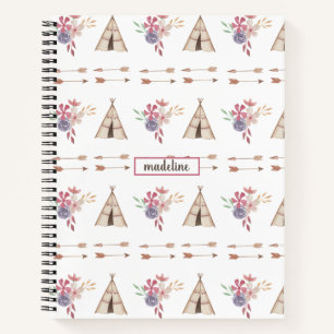 Niedliche Wasserfarbe Floral Boho Teepe Personalis Notizbuch