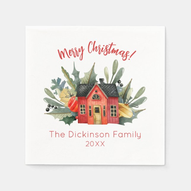 Niedliche Wasserfarbe Frohe Weihnachten Napkins Serviette (Vorderseite)