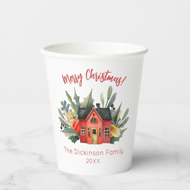 Niedliche Wasserfarbe Frohe Weihnachten Pappbecher (Vorderseite)
