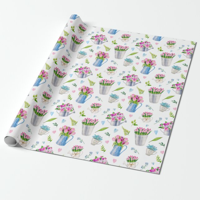 Niedliche Wasserfarbe Frühling Blume Muster Frohe  Geschenkpapier (Ungerollt)
