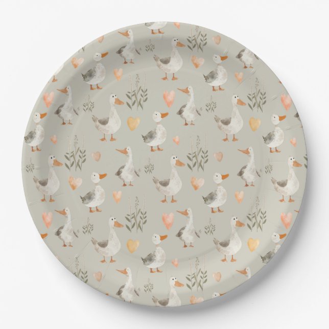 Niedliche Wasserfarbe-Gänse-Papierplatten Pappteller (Vorderseite)