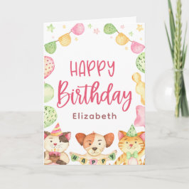 Niedliche Wasserfarbe Glücklich Geburtstag Tier Pa Karte