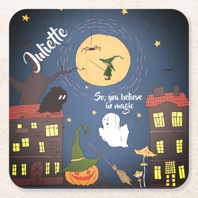 Niedliche Wasserfarbe Halloween Personalisiert Rechteckiger Pappuntersetzer (Vorderseite)