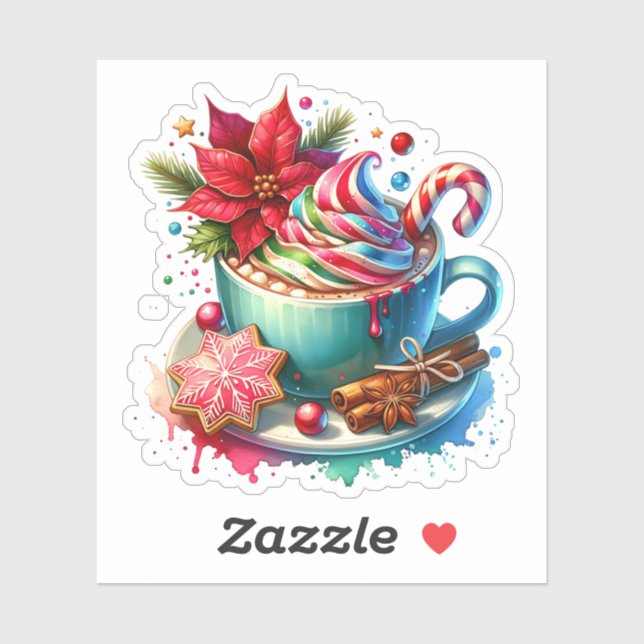 Niedliche Wasserfarbe Heiße Kakao, Candy Canes Wei Aufkleber (Blatt)
