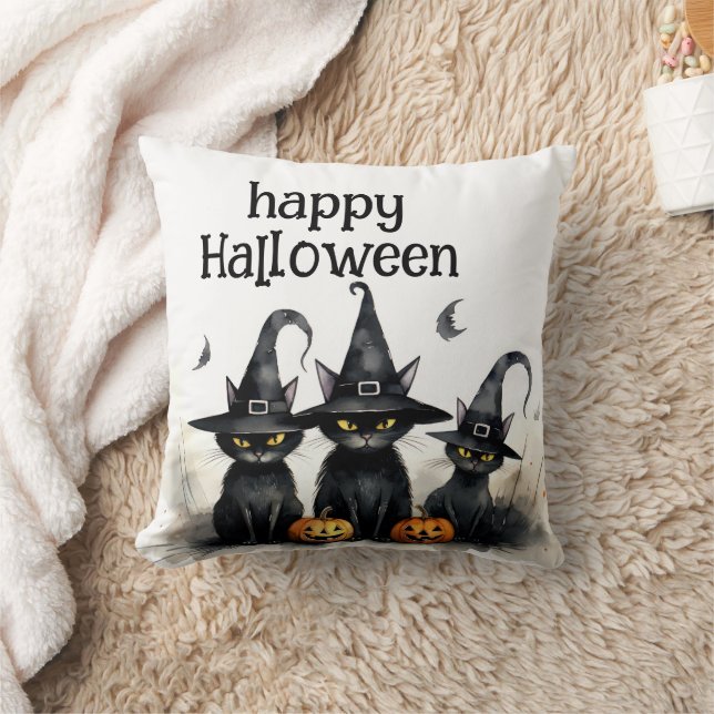 Niedliche Wasserfarbe Hexerei Katzen Pumpkins Kissen (Decke)