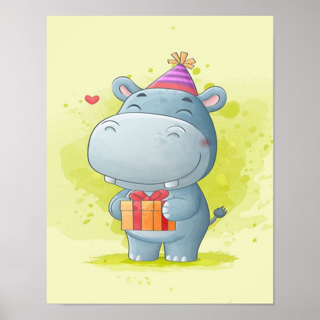 Niedliche Wasserfarbe Hippo | Perfektes Geschenk Poster (Vorne)
