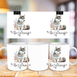 Niedliche Wasserfarbe Husky ist stark kalligraphis Kaffeetasse
