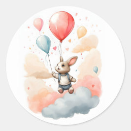 Niedliche Wasserfarbe Kaninchen Große Balloons Runder Aufkleber