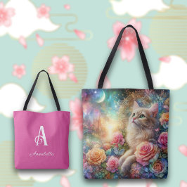 Niedliche Wasserfarbe Katze Blumenfantasie Persona Tasche