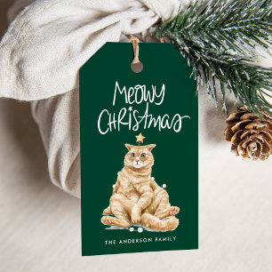 Niedliche Wasserfarbe Katze Meowy Weihnachten Geschenkanhänger