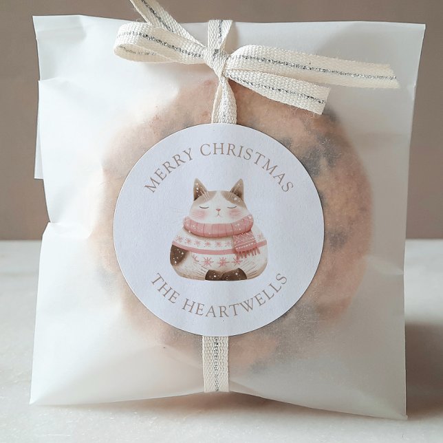 Niedliche Wasserfarbe Katze Personalisiert Frohe W Runder Aufkleber (Von Creator hochgeladen)