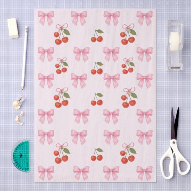 Niedliche Wasserfarbe Kirsche Pink Bow Coquette Ge Seidenpapier (Handwerk)