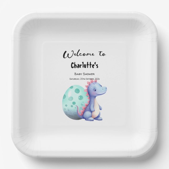 Niedliche Wasserfarbe Kleine Dinosaurier Babydusch Pappteller (Vorderseite)