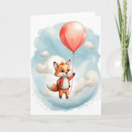 Niedliche Wasserfarbe Kleine Fox Big Red Balloon B Karte