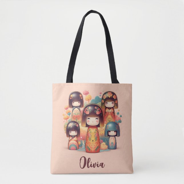 Niedliche Wasserfarbe Kokeshi Dolls Blush Tasche (Vorderseite)