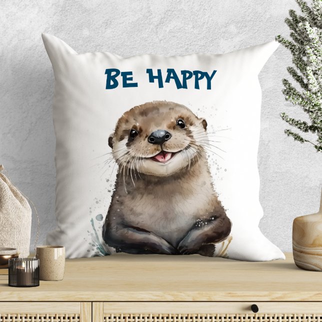 Niedliche Wasserfarbe Lächeln glücklich Otter Kissen (Von Creator hochgeladen)