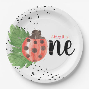 Niedliche Wasserfarbe Ladybug Polka Dots 1. Geburt Pappteller