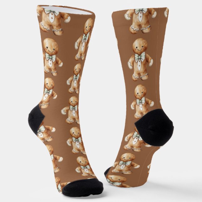Niedliche Wasserfarbe Lebkuchen Muster braun Socken (Gewinkelt)