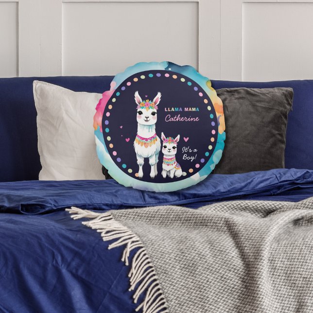 Niedliche Wasserfarbe Llama Mama Mexican Baby Dusc Rundes Kissen (Von Creator hochgeladen)
