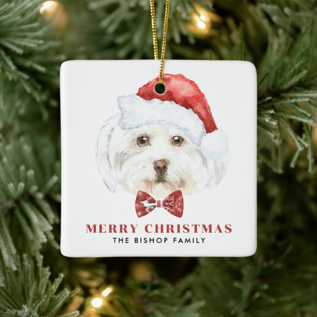 Niedliche Wasserfarbe Maltesisch Weihnachtsfest Keramikornament (Baum)