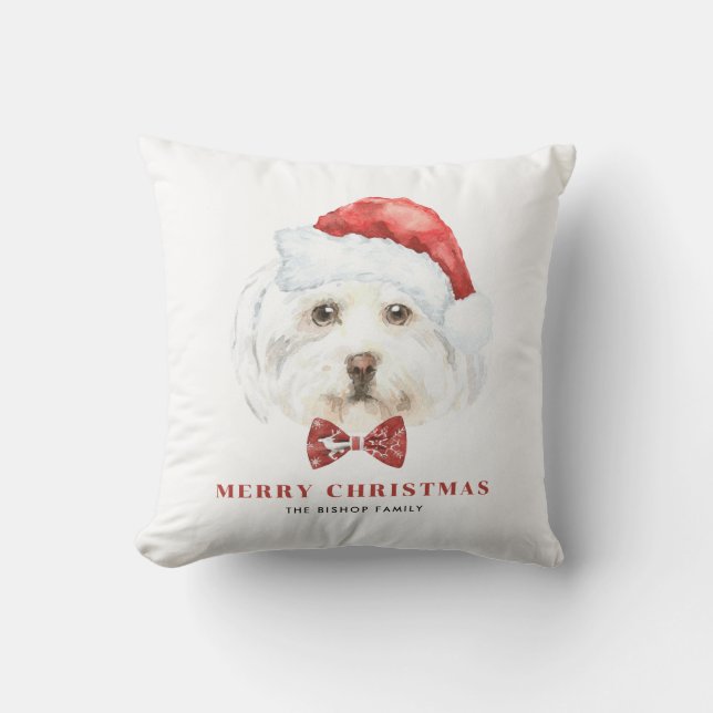 Niedliche Wasserfarbe Maltesisch Weihnachtsfest Kissen (Vorderseite)