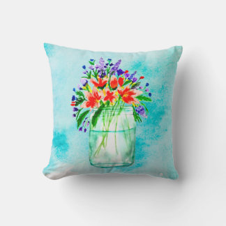 Niedliche Wasserfarbe Mason Jar Peach Purple Blume Kissen