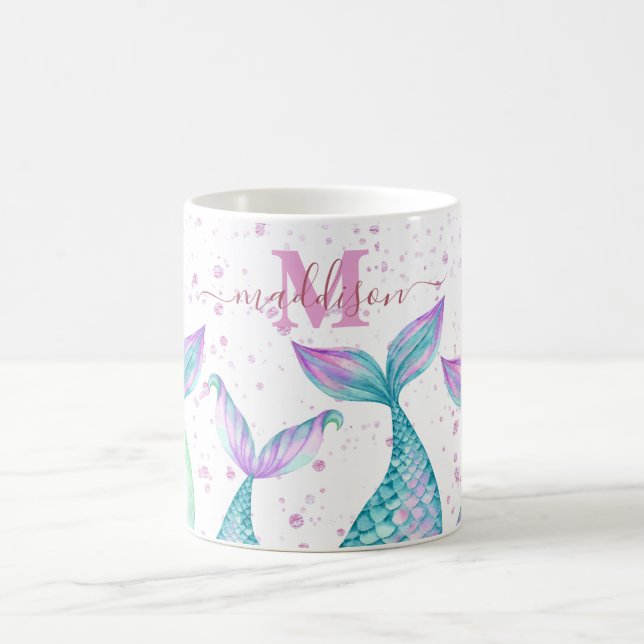Niedliche Wasserfarbe Mermaid Mit Monogramm Kaffeetasse (Mittel)