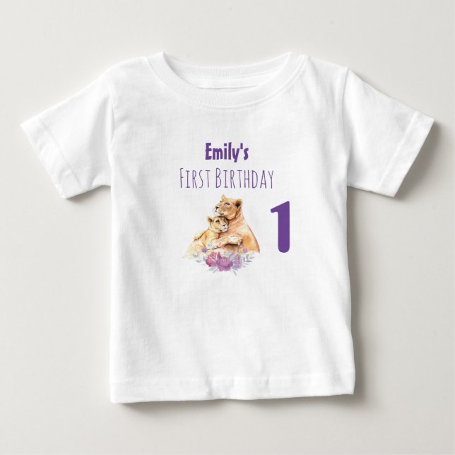 Niedliche Wasserfarbe Mutter Löwen & Cub Erster Ge Baby T-shirt (Vorderseite)