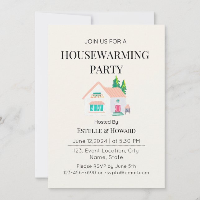 Niedliche Wasserfarbe Neue Zuhause Housewarming Pa Einladung (Vorderseite)
