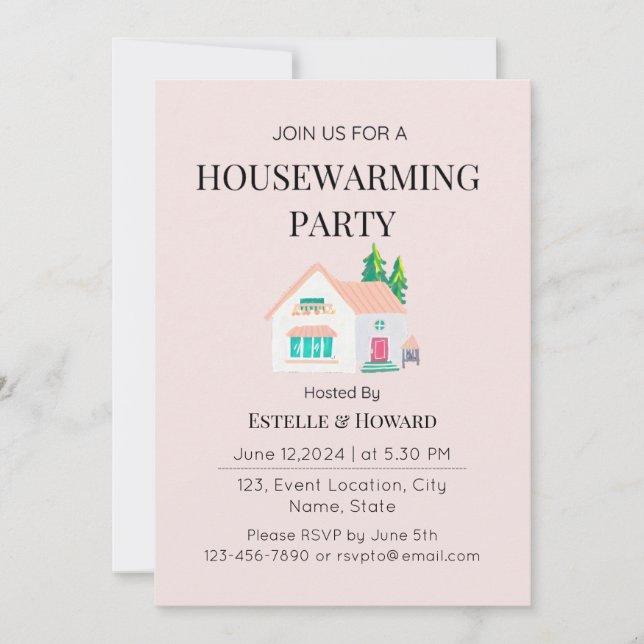 Niedliche Wasserfarbe Neue Zuhause Housewarming Pa Einladung (Vorderseite)