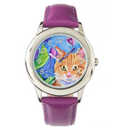 Niedliche Wasserfarbe Orangefatze Armbanduhr