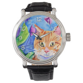 Niedliche Wasserfarbe Orangefatze Armbanduhr