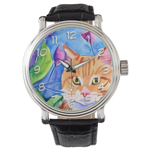 Niedliche Wasserfarbe Orangefatze Armbanduhr (Vorderseite)